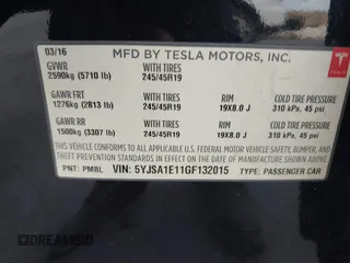 2016 Tesla Model S 70 with VIN 5YJSA1E11GF132015, listed as a IAAI auction lot 41408676 with 137,271 mi miles and . Bid and sale history available at DreamBid. Image 9.
