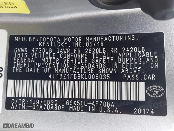 2019 Toyota Avalon XLE with VIN 4T1BZ1FB8KU006035, listed as a IAAI auction lot 41591179 with 111,917 mi miles. Bid and sale history available at carsss.com. Image 9.