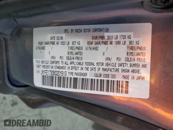 2006 Mazda RX-8 with VIN JM1FE173060201519, listed as a Copart auction lot 88363445 with 150,570 mi miles and Salvage Title. Bid and sale history available at carsss.com. Image 12.