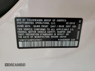 2015 Volkswagen Passat SEL Premium with VIN 1VWCV7A38FC073671, listed as a Copart auction lot 66022775 with 64,452 mi miles and Salvage title. Bid and sale history available at DreamBid. Image 13.