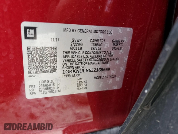 2018 GMC Acadia SLT with VIN 1GKKNULS5JZ168569, listed as a Copart auction lot 61531475 with 80,735 mi miles and Clean title. Bid and sale history available at DreamBid. Image 14.
