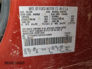 2000 Ford Super Duty F-250 XL with VIN 1FTNW21S2YEC54808, listed as a Copart auction lot 75731584 with 155,290 mi miles and Salvage Title. Bid and sale history available at carsss.com. Image 12.