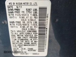 2012 Nissan Murano SV with VIN JN8AZ1MW4CW200917, listed as a IAAI auction lot 42106455 with 115,455 mi miles and . Bid and sale history available at carsss.com. Image 9.