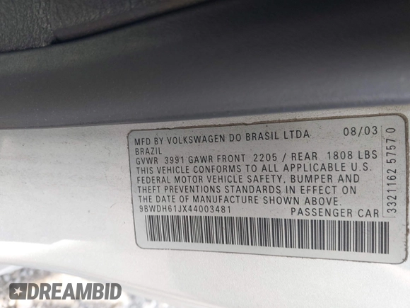 2004 Volkswagen GTI с VIN 9BWDH61JX44003481, выставлен на аукционе IAAI как лот 42378077 с пробегом 187 791 миль миль и . История ставок и продаж доступна на DreamBid. Изображение 9.