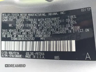 2012 Toyota Sienna LE AAS with VIN 5TDKK3DC8CS232582, listed as a IAAI auction lot 42068684 with 89,556 mi miles and . Bid and sale history available at DreamBid. Image 9.