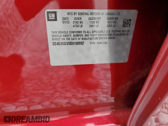 2013 Buick Regal GS z VIN 2G4GV5GV0D9198892, wystawiony jako Copart lot #58982215 z przebiegiem 151 980 mil mil oraz Szkoda całkowita • Salvage title. Historia ofert i sprzedaży dostępna na DreamBid. Obrazek 12.