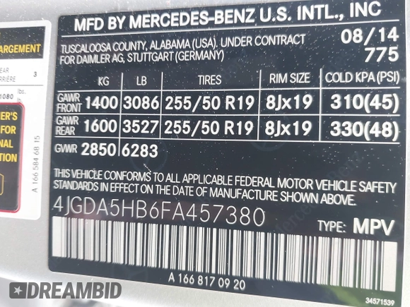 2015 Mercedes-Benz M 350 with VIN 4JGDA5HB6FA457380, listed as a IAAI auction lot 42498424 with 100,029 mi miles and . Bid and sale history available at DreamBid. Image 9.