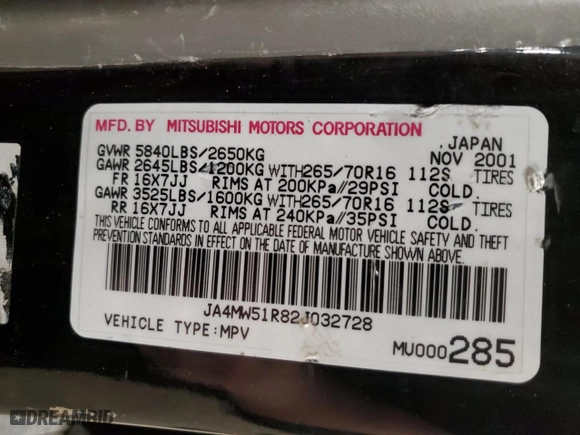 2002 Mitsubishi Montero LTD with VIN JA4MW51R82J032728, listed as a Copart auction lot 43746125 with 207980 miles and Clean Title. Bid and sale history available at carsss.com. Image 13.