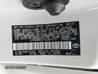 2021 Toyota Corolla SE with VIN JTDS4MCE1MJ081019, listed as a Copart auction lot 54340655 with 26,882 mi miles and Salvage Title. Bid and sale history available at carsss.com. Image 13.