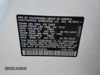 2022 Volkswagen Atlas SE z VIN 1V2LP2CA2NC548692, wystawiony jako Copart lot #87404904 z przebiegiem 42 008 mil mil oraz Czysty tytuł • Clean title. Historia ofert i sprzedaży dostępna na DreamBid. Obrazek 16.