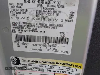 2013 Ford F-150 XL с VIN 1FTFW1EF6DKD24141, выставлен на аукционе IAAI как лот 42032938 с пробегом 135 362 миль миль и . История ставок и продаж доступна на DreamBid. Изображение 9.