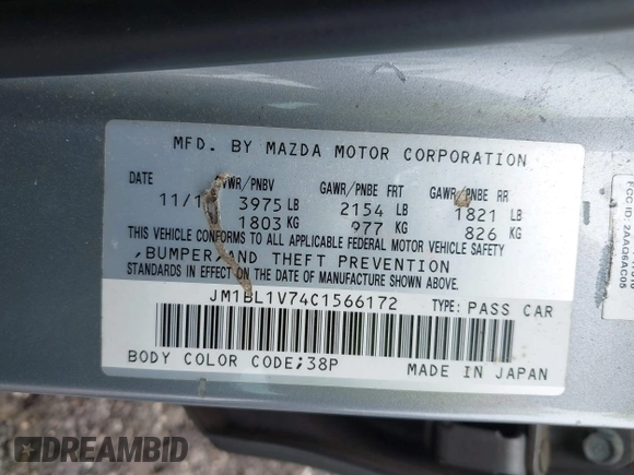 2012 Mazda 3 i Touring with VIN JM1BL1V74C1566172, listed as a IAAI auction lot 42435843 with Not provided miles and . Bid and sale history available at DreamBid. Image 9.