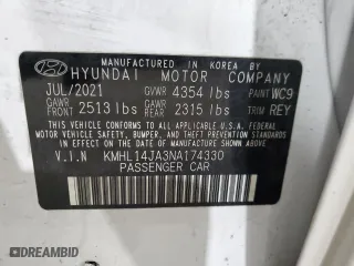 2022 Hyundai Sonata SEL with VIN KMHL14JA3NA174330, listed as a Copart auction lot 41850055 with 42,976 mi miles and Salvage Title. Bid and sale history available at carsss.com. Image 13.