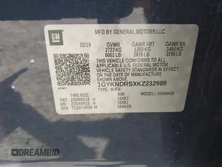 2019 Cadillac XT5 Luxury AWD z VIN 1GYKNDRSXKZ232989, wystawiony jako IAAI lot #42331092 z przebiegiem 54 100 mil mil oraz . Historia ofert i sprzedaży dostępna na DreamBid. Obrazek 9.