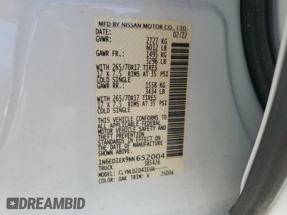 2022 Nissan Frontier S with VIN 1N6ED1EK9NN652004, listed as a Copart auction lot 68273914 with 15,255 mi miles and Salvage Title. Bid and sale history available at carsss.com. Image 12.