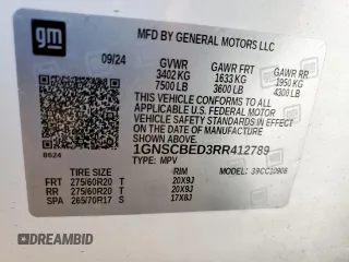 2024 Chevrolet Suburban z VIN 1GNSCBED3RR412789, wystawiony jako Copart lot #59297455 z przebiegiem 7655 mil mil oraz Szkoda całkowita • Salvage title. Historia ofert i sprzedaży dostępna na DreamBid. Obrazek 14.