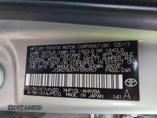 2017 Toyota Prius One z VIN JTDKDTB37H1595957, wystawiony jako IAAI lot #41380936 z przebiegiem 124 042 mil mil oraz . Historia ofert i sprzedaży dostępna na DreamBid. Obrazek 9.