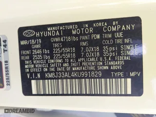 2019 Hyundai Tucson SEL with VIN KM8J33AL4KU991829, listed as a IAAI auction lot 42002700 with 14,184 mi miles. Bid and sale history available at carsss.com. Image 9.