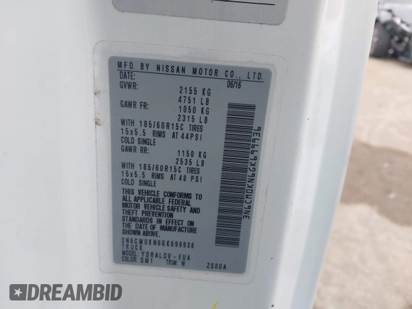 2016 Nissan NV200 S with VIN 3N6CM0KN6GK699936, listed as a IAAI auction lot 41106025 with 175,418 mi miles and . Bid and sale history available at DreamBid. Image 9.
