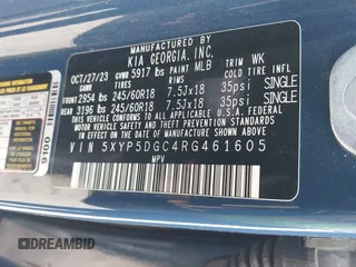 2024 Kia Telluride SX Prestige X-Line z VIN 5XYP5DGC4RG461605, wystawiony jako IAAI lot #41926195 z przebiegiem 13 811 mil mil oraz . Historia ofert i sprzedaży dostępna na DreamBid. Obrazek 9.