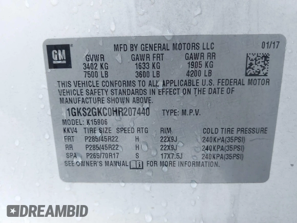 2017 GMC Yukon XL SLT z VIN 1GKS2GKC0HR207440, wystawiony jako IAAI lot #41715100 z przebiegiem 139 529 mil mil oraz . Historia ofert i sprzedaży dostępna na DreamBid. Obrazek 9.