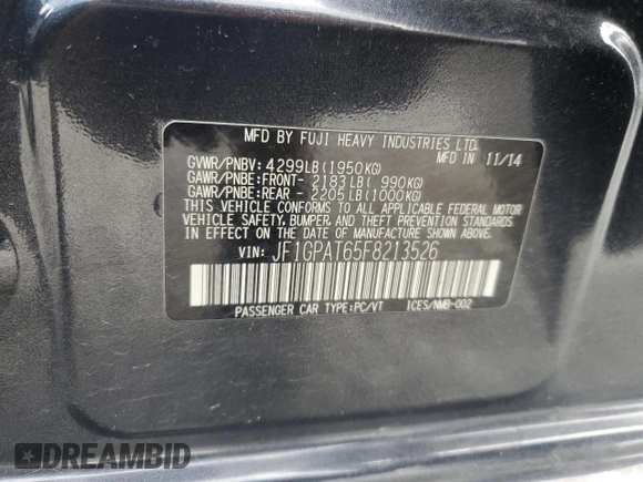 2015 Subaru Impreza Special Sports Premium z VIN JF1GPAT65F8213526, wystawiony jako Copart lot #57056115 z przebiegiem 169 947 mil mil oraz Szkoda całkowita • Salvage title. Historia ofert i sprzedaży dostępna na DreamBid. Obrazek 12.