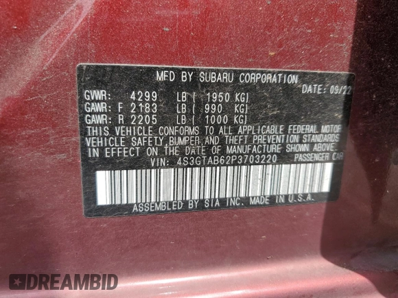 2023 Subaru Impreza z VIN 4S3GTAB62P3703220, wystawiony jako Copart lot #65766795 z przebiegiem 21 118 mil mil oraz Szkoda całkowita • Salvage title. Historia ofert i sprzedaży dostępna na DreamBid. Obrazek 12.