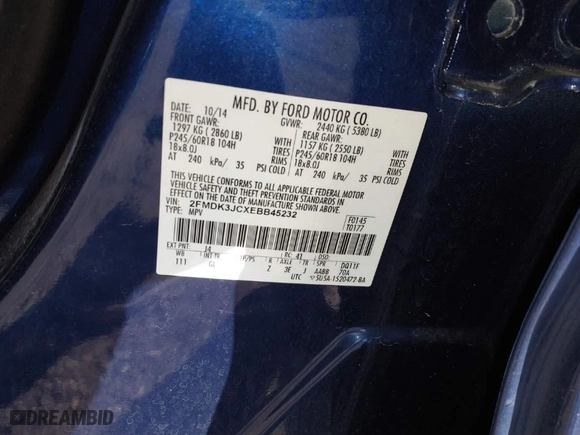 2014 Ford Edge SEL with VIN 2FMDK3JCXEBB45232, listed as a IAAI auction lot 41785708 with 135,988 mi miles. Bid and sale history available at carsss.com. Image 9.