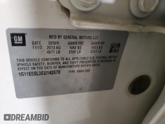 2014 Chevrolet Malibu LT with VIN 1G11E5SL3EU142670, listed as a Copart auction lot 50252935 with 183,912 mi miles and Salvage Title. Bid and sale history available at DreamBid. Image 14.