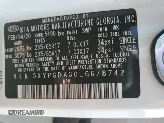 2020 Kia Sorento LX with VIN 5XYPGDA30LG678742, listed as a Copart auction lot 51661075 with 98,037 mi miles and Salvage Title. Bid and sale history available at carsss.com. Image 13.