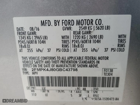 2016 Ford Edge SEL with VIN 2FMPK4J80GBC43798, listed as a Copart auction lot 50424755 with 99,864 mi miles and Salvage Title. Bid and sale history available at carsss.com. Image 13.