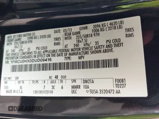 2013 Ford Escape SEL with VIN 1FMCU0HX0DUD09416, listed as a IAAI auction lot 42669178 with 150,575 mi miles and . Bid and sale history available at DreamBid. Image 9.