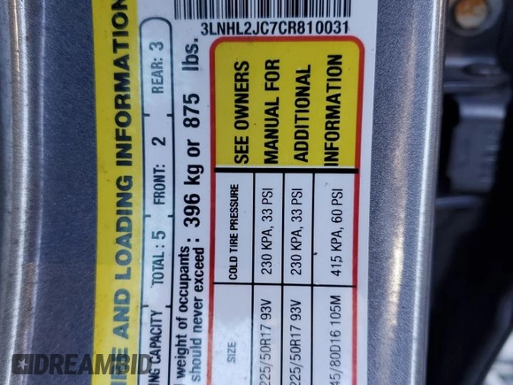 2012 Lincoln MKZ with VIN 3LNHL2JC7CR810031, listed as a Copart auction lot 81456284 with 54,328 mi miles and Salvage Title. Bid and sale history available at DreamBid. Image 14.