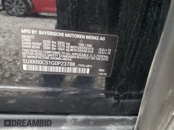 2016 BMW X5 xDrive35i with VIN 5UXKR0C51G0P23788, listed as a Copart auction lot 44966485 with 145,032 mi miles and Salvage Title. Bid and sale history available at carsss.com. Image 14.
