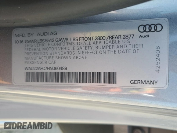 2017 Audi A7 Prestige with VIN WAU22AFC7HN060489, listed as a Copart auction lot 65634824 with 97,315 mi miles and Salvage Title. Bid and sale history available at carsss.com. Image 14.