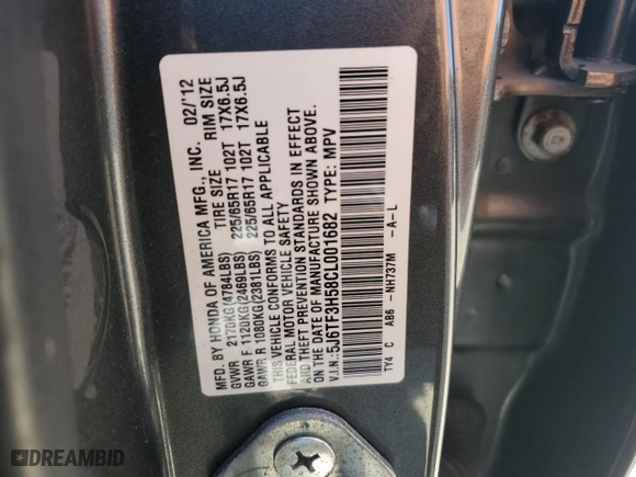 2012 Honda Crosstour EX-L with VIN 5J6TF3H58CL001682, listed as a Copart auction lot 73856894 with 170,035 mi miles and Salvage Title. Bid and sale history available at carsss.com. Image 14.