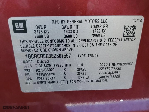 2014 Chevrolet Silverado 1500 LT with VIN 1GCRCREC3EZ307557, listed as a Copart auction lot 45332645 with 229,899 mi miles and Salvage Title. Bid and sale history available at carsss.com. Image 12.