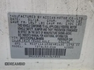 2018 Nissan Note SV with VIN 3N1CE2CP8JL364855, listed as a Copart auction lot 56658605 with 151,087 mi miles and Clean title. Bid and sale history available at DreamBid. Image 12.