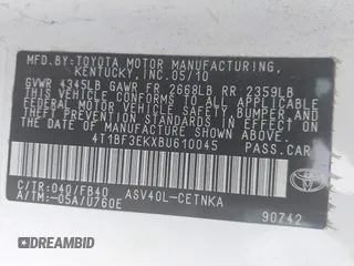 2011 Toyota Camry LE with VIN 4T1BF3EKXBU610045, listed as a IAAI auction lot 42223267 with 178,939 mi miles and . Bid and sale history available at DreamBid. Image 9.