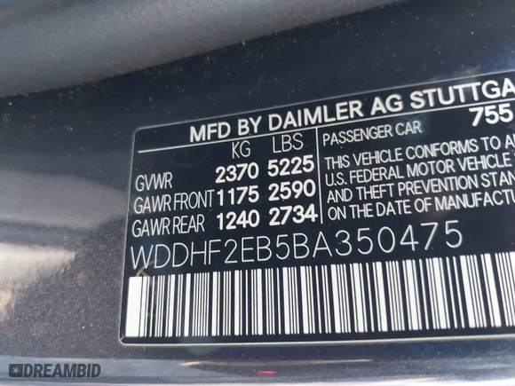 2011 Mercedes-Benz E-Class E 350 Luxury BlueTEC with VIN WDDHF2EB5BA350475, listed as a IAAI auction lot 41777123 with 154,730 mi miles. Bid and sale history available at carsss.com. Image 9.