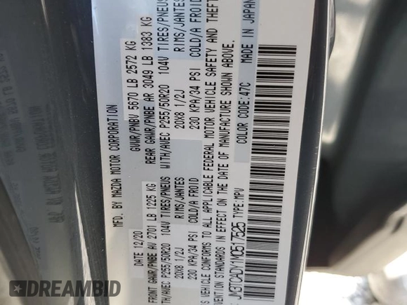 2021 Mazda CX-9 Grand Touring with VIN JM3TCADY1M0517525, listed as a Copart auction lot 43868965 with 123,602 mi miles and Salvage title. Bid and sale history available at DreamBid. Image 15.