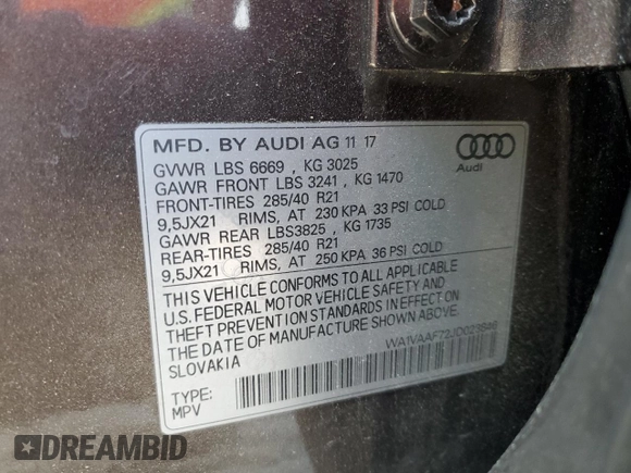 2018 Audi Q7 Prestige z VIN WA1VAAF72JD023846, wystawiony jako Copart lot #56016385 z przebiegiem 55 626 mil mil oraz Szkoda całkowita • Salvage title. Historia ofert i sprzedaży dostępna na DreamBid. Obrazek 13.
