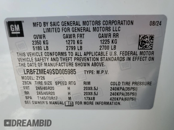 2025 Buick Envision Preferred with VIN LRBFZME49SD005985, listed as a Copart auction lot 50192235 with 555 mi miles and Salvage Title. Bid and sale history available at DreamBid. Image 15.