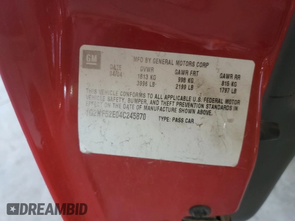 2004 Pontiac Grand Am SE1 with VIN 1G2NF52E04C245870, listed as a Copart auction lot 74183974 with 0 mi miles and Non Repairable. Bid and sale history available at carsss.com. Image 13.