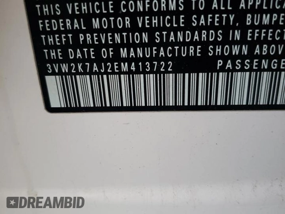 2014 Volkswagen Jetta S z VIN 3VW2K7AJ2EM413722, wystawiony jako Copart lot #61877505 z przebiegiem Nie podano mil oraz Szkoda całkowita • Salvage title. Historia ofert i sprzedaży dostępna na DreamBid. Obrazek 12.