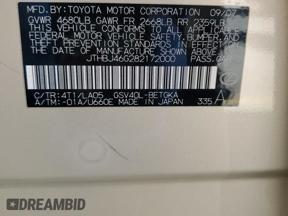 2008 Lexus ES with VIN JTHBJ46G282172000, listed as a Copart auction lot 44960945 with 68,501 mi miles and Salvage Title. Bid and sale history available at carsss.com. Image 13.