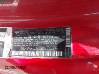 2011 MINI Hardtop with VIN WMWSU3C58BT182728, listed as a IAAI auction lot 42393337 with 142,386 mi miles and . Bid and sale history available at DreamBid. Image 9.