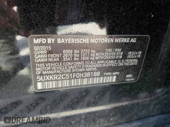2015 BMW X5 sDrive35i with VIN 5UXKR2C51F0H38188, listed as a Copart auction lot 49644415 with 164,632 mi miles and Clean Title. Bid and sale history available at carsss.com. Image 13.