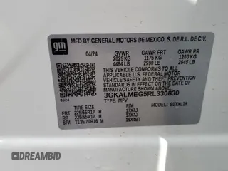 2024 GMC Terrain SLE with VIN 3GKALMEG5RL330830, listed as a Copart auction lot 60170995 with 8,395 mi miles and Salvage title. Bid and sale history available at DreamBid. Image 13.