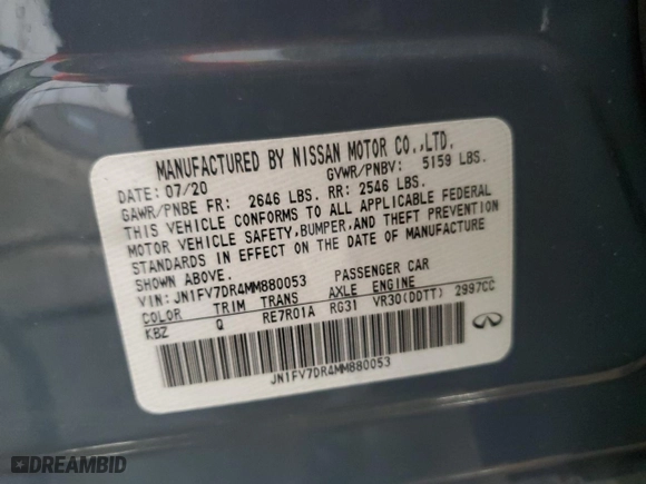 2021 Infiniti Q50 RED SPORT 400 with VIN JN1FV7DR4MM880053, listed as a Copart auction lot 50121485 with 39,037 mi miles and Non Repairable. Bid and sale history available at carsss.com. Image 13.